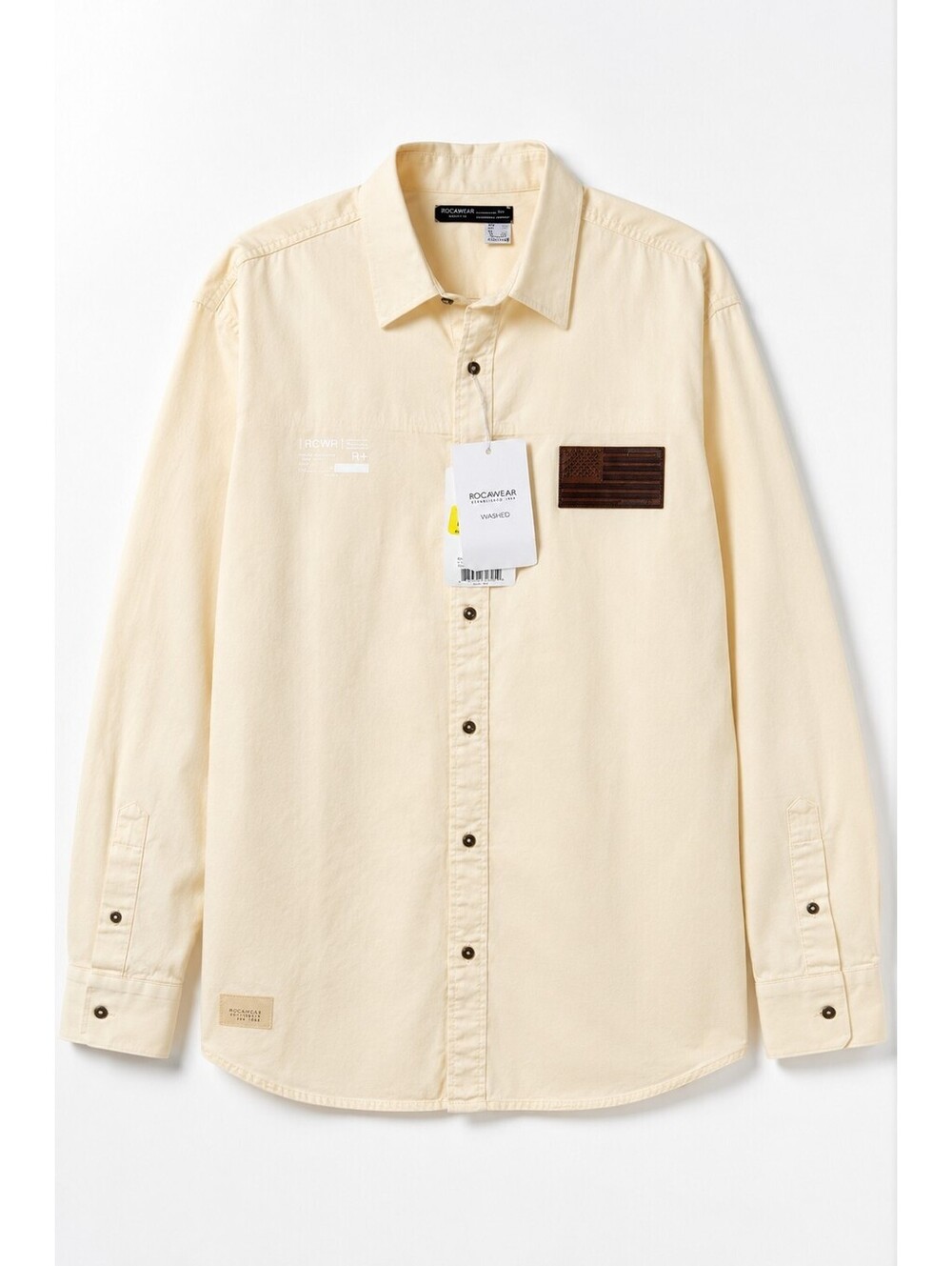 Rocawear Washed Cream Button Up Shirt Men's 3XL 100% Cotton NWT Y2K Streetwear